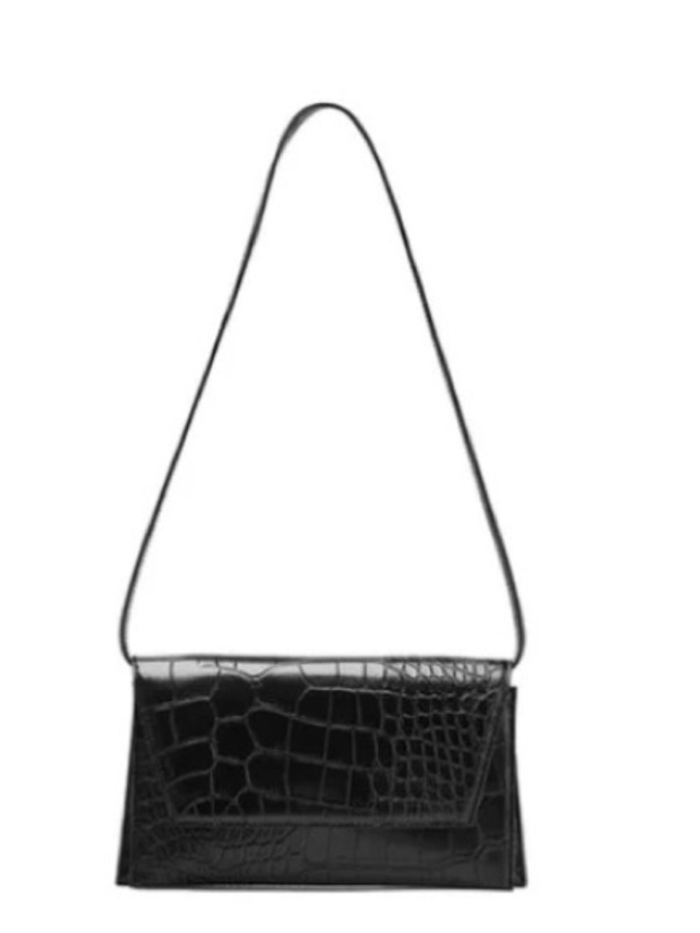 ZARA Embossed Flap Shoulder Bag – Black Croc Effect – Minimalist